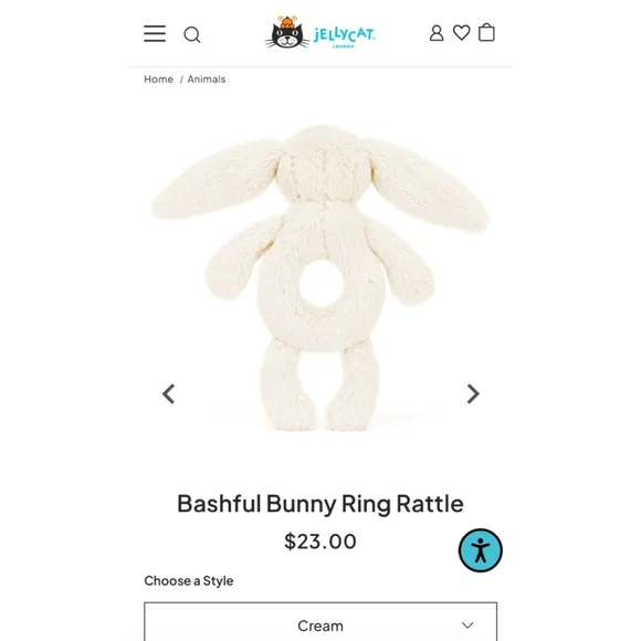 NWT Jellycat Cream Bunny Ring Rattle